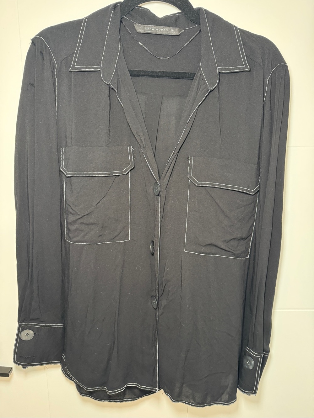 Zara Black Shirt-Jacket with White Contrast Stitching